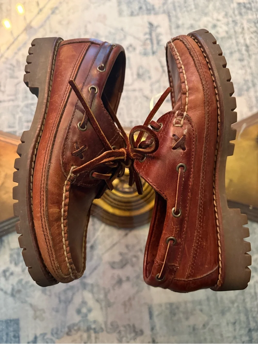 Ralph‎ Lauren Ranger Brown Leather Lug-Soled Boat Shoes Moc-Toe Ivy League 7.5